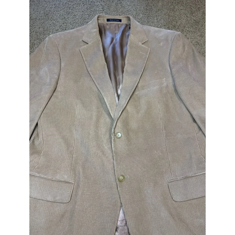 LANDS END Corduroy Jacket Mens 44R Tan Blazer Sport Coat Classic Business Wear